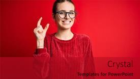  Presentation with fingers - Slide set having young-beautiful-redhead-woman-wearing background and a crimson colored foreground