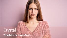  Presentation with negative - PPT theme enhanced with young-beautiful-redhead-woman-wearing background and a coral colored foreground