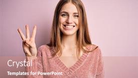  Presentation with number - Presentation theme featuring young-beautiful-redhead-woman-wearing background and a coral colored foreground
