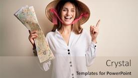  Presentation with asian map - Slide deck having young-beautiful-redhead-woman-wearing background and a soft green colored foreground