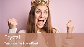  Presentation with crown - Amazing slide deck having young-beautiful-redhead-woman-wearing backdrop and a coral colored foreground