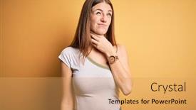  Presentation with sore throat - Audience pleasing slide deck consisting of young-beautiful-redhead-woman-wearing backdrop and a yellow colored foreground