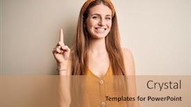  Presentation with pencils blue one yellow - Slide set consisting of young-beautiful-redhead-woman-wearing background and a coral colored foreground