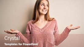  Presentation with comparison - Cool new presentation theme with young-beautiful-redhead-woman-wearing backdrop and a coral colored foreground