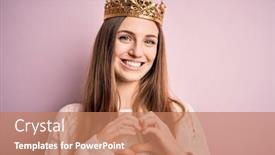  Presentation with queen - PPT layouts consisting of young-beautiful-redhead-woman-wearing background and a coral colored foreground