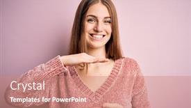  Presentation with symbol - PPT theme with young-beautiful-redhead-woman-wearing background and a coral colored foreground