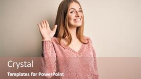  Presentation with welcome back friend - Slide deck enhanced with young-beautiful-redhead-woman-wearing background and a coral colored foreground