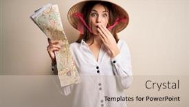  Presentation with asian map - Slide set consisting of young-beautiful-redhead-woman-wearing background and a soft green colored foreground