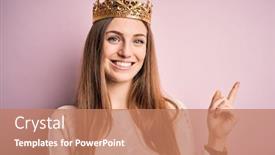  Presentation with queen - Colorful PPT theme enhanced with young-beautiful-redhead-woman-wearing backdrop and a coral colored foreground