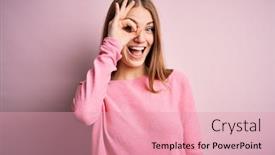  Presentation with eye - Audience pleasing presentation design consisting of young-beautiful-redhead-woman-wearing backdrop and a coral colored foreground