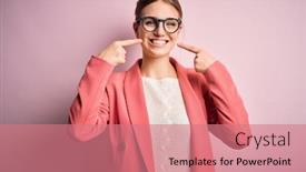  Presentation with dental - Colorful presentation design enhanced with young-beautiful-redhead-woman-wearing backdrop and a coral colored foreground