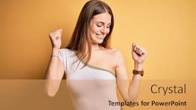  Presentation with yellow music - Cool new theme with young-beautiful-redhead-woman-wearing backdrop and a yellow colored foreground