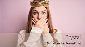  Presentation with queen - Amazing PPT theme having young-beautiful-redhead-woman-wearing backdrop and a soft green colored foreground