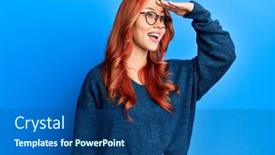  Presentation with far away - Amazing slide deck having young-beautiful-redhead-woman-wearing backdrop and a ocean colored foreground