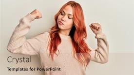  Presentation with young woman wearing boxer gloves - Amazing PPT theme having young-beautiful-redhead-woman-wearing backdrop and a coral colored foreground