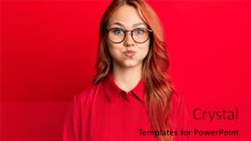  Presentation with puffing - Colorful slide set enhanced with young-beautiful-redhead-woman-wearing backdrop and a red colored foreground