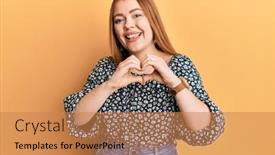  Presentation with heart love - Presentation consisting of young-beautiful-redhead-woman-wearing background and a coral colored foreground