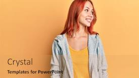  Presentation with sporty - Presentation theme featuring young-beautiful-redhead-woman-wearing background and a yellow colored foreground