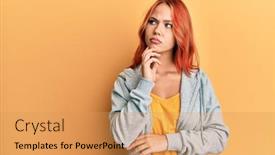  Presentation with sporty - Audience pleasing theme consisting of young-beautiful-redhead-woman-wearing backdrop and a yellow colored foreground