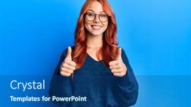  Presentation with winner - Audience pleasing PPT theme consisting of young-beautiful-redhead-woman-wearing backdrop and a ocean colored foreground