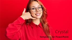  Presentation with red telephone - Audience pleasing PPT theme consisting of young-beautiful-redhead-woman-wearing backdrop and a red colored foreground