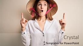  Presentation with fingers - Presentation design consisting of young-beautiful-redhead-woman-wearing background and a soft green colored foreground