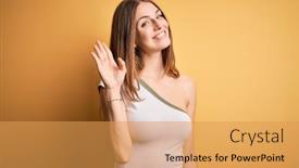  Presentation with saying - Audience pleasing PPT theme consisting of young-beautiful-redhead-woman-wearing backdrop and a yellow colored foreground