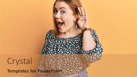  Presentation with hand print - Beautiful presentation featuring young-beautiful-redhead-woman-wearing backdrop and a gold colored foreground