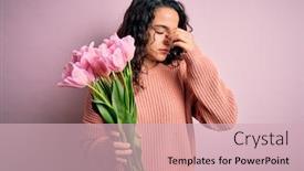  Presentation with curly hair - Beautiful slides featuring young-beautiful-romantic-woman backdrop and a soft green colored foreground