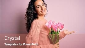  Presentation with woman hands open - Presentation theme enhanced with young-beautiful-romantic-woman background and a coral colored foreground