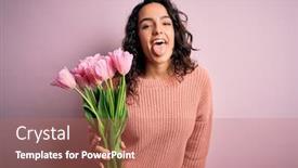  Presentation with curly hair - Presentation theme having young-beautiful-romantic-woman background and a coral colored foreground