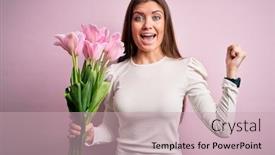  Presentation with pink beauty - Cool new presentation theme with young-beautiful-romantic-woman backdrop and a soft green colored foreground