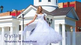  Presentation with prom - Slide set having young-beautiful-schoolgirl-in-ballroom background and a sky blue colored foreground