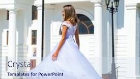  Presentation with prom - Cool new slide set with young-beautiful-schoolgirl-in-ballroom backdrop and a sky blue colored foreground