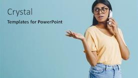  Presentation with indian woman - Presentation theme consisting of young-beautiful-serious-indian-woman background and a light blue colored foreground