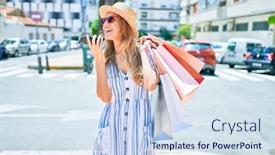  Presentation with shopping - Slides having young-beautiful-shopper-woman-smiling background and a sky blue colored foreground