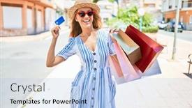  Presentation with car sales - Presentation with young-beautiful-shopper-woman-smiling background and a light blue colored foreground