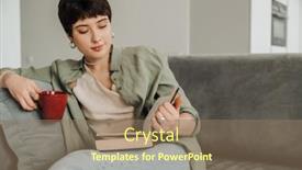  Presentation with coffee book - Presentation theme with young-beautiful-short-haired-woman background and a coral colored foreground