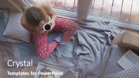  Presentation with coffee cup - Presentation theme consisting of young-beautiful-sitting-down background and a gray colored foreground