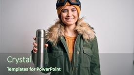  Presentation with ski - Presentation design featuring young-beautiful-skier-woman background and a tawny brown colored foreground