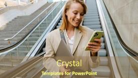  Presentation with lady - Presentation theme featuring young-beautiful-smiling-business-lady background and a coral colored foreground