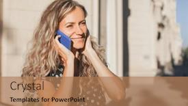  Presentation with cell - PPT theme with young-beautiful-smiling-caucasian-girl background and a coral colored foreground