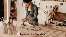  Presentation with clay - Presentation design enhanced with young-beautiful-smiling-woman-sculpting background and a coral colored foreground