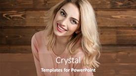  Presentation with wooden - Audience pleasing slide set consisting of young-beautiful-smiling-woman backdrop and a coral colored foreground