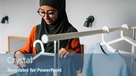  Presentation with hijab - Presentation theme consisting of young-beautiful-smiling-woman background and a ocean colored foreground