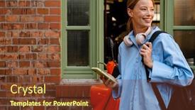  Presentation with red brick wall - Presentation featuring young-beautiful-smiling-woman background and a  colored foreground