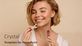  Presentation with makeup - Theme featuring young-beautiful-smiling-woman background and a coral colored foreground