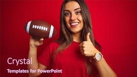  Presentation with football - PPT theme having young-beautiful-sportswoman-holding-football background and a wine colored foreground