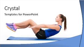  Presentation with navy - Beautiful PPT theme featuring young beautiful sportswoman in navy top and black shorts doing exercises backdrop and a white colored foreground