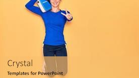  Presentation with vintage radio - Beautiful PPT layouts featuring young-beautiful-sportswoman-listening backdrop and a yellow colored foreground